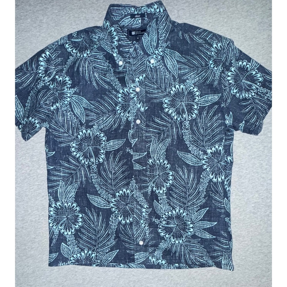 Reyn Spooner Shirt Mens S Navy Blue Floral Short Sleeve Classic Fit Button Down